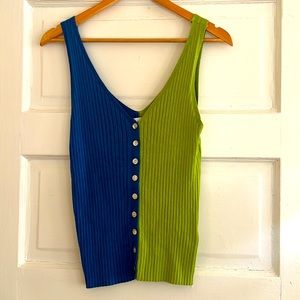 FRNCH “Naye” Color-block Deep V Tank with Button Front